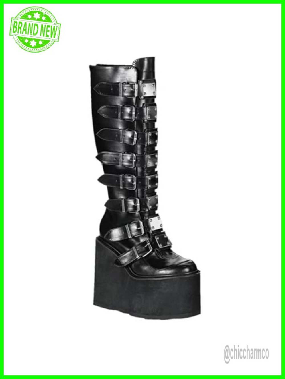 DETOGNI Faux Leather Platform Knee High Punk Goth Combat Boots